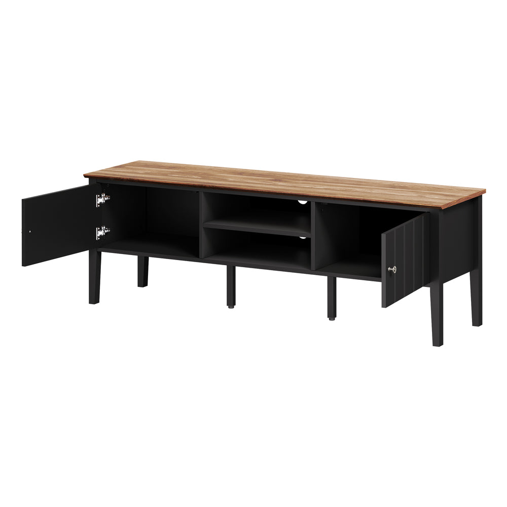 Oikiture TV Cabinet 150cm Entertainment Unit Storage Shelves Black