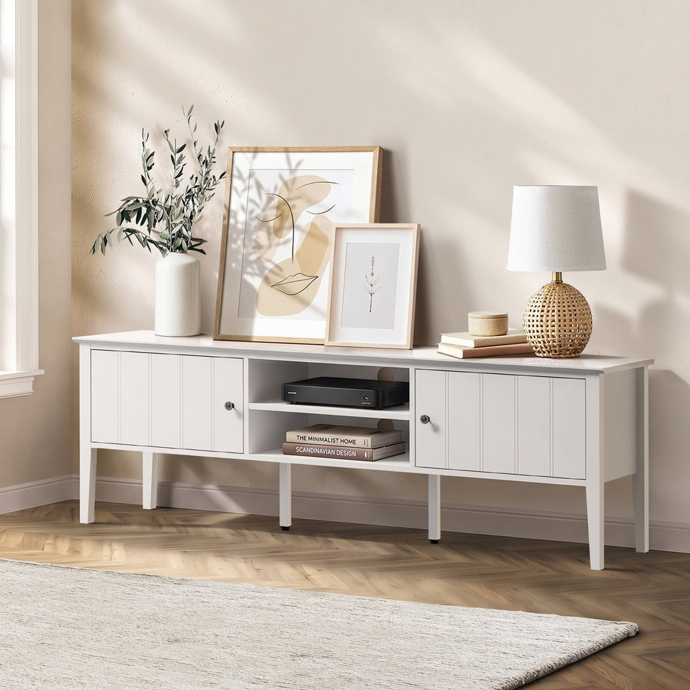 Oikiture TV Cabinet 150cm Entertainment Unit Storage Shelves White