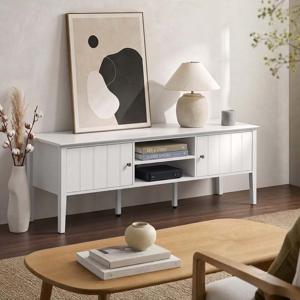 Oikiture TV Cabinet 150cm Entertainment Unit Storage Shelves White
