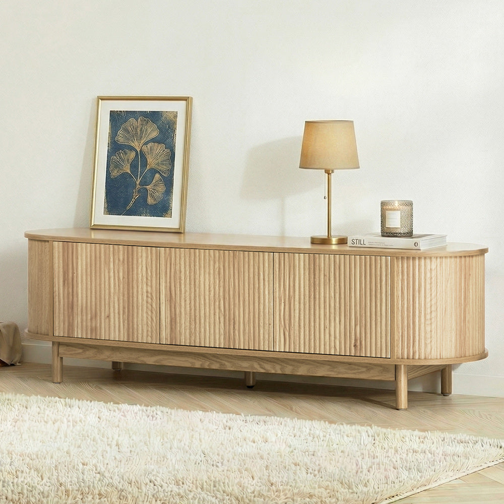Oikiture TV Entertainment Unit Stand 160cm Wooden Natural