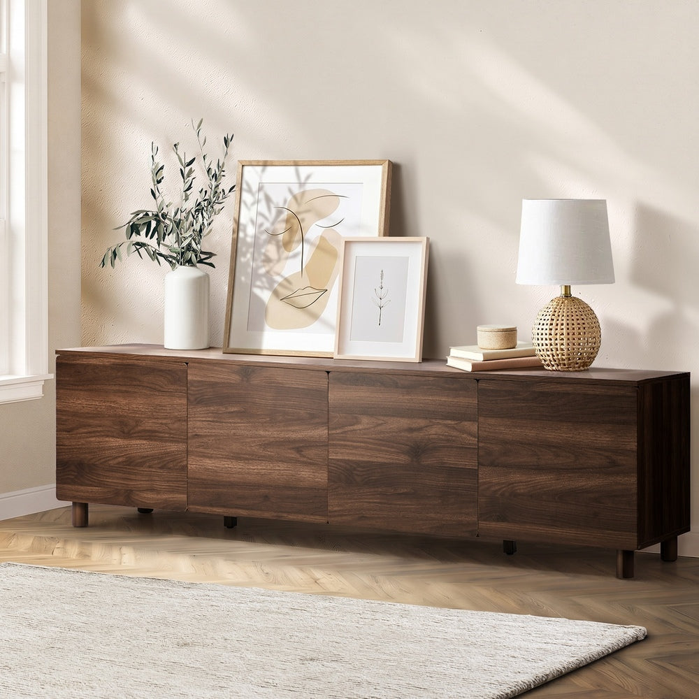 Oikiture 180cm TV Cabinet 4 Door Entertainment Unit Wooden Legs Storage Walnut