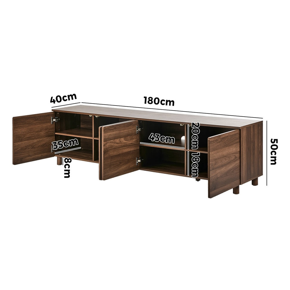 Oikiture 180cm TV Cabinet 4 Door Entertainment Unit Wooden Legs Storage Walnut