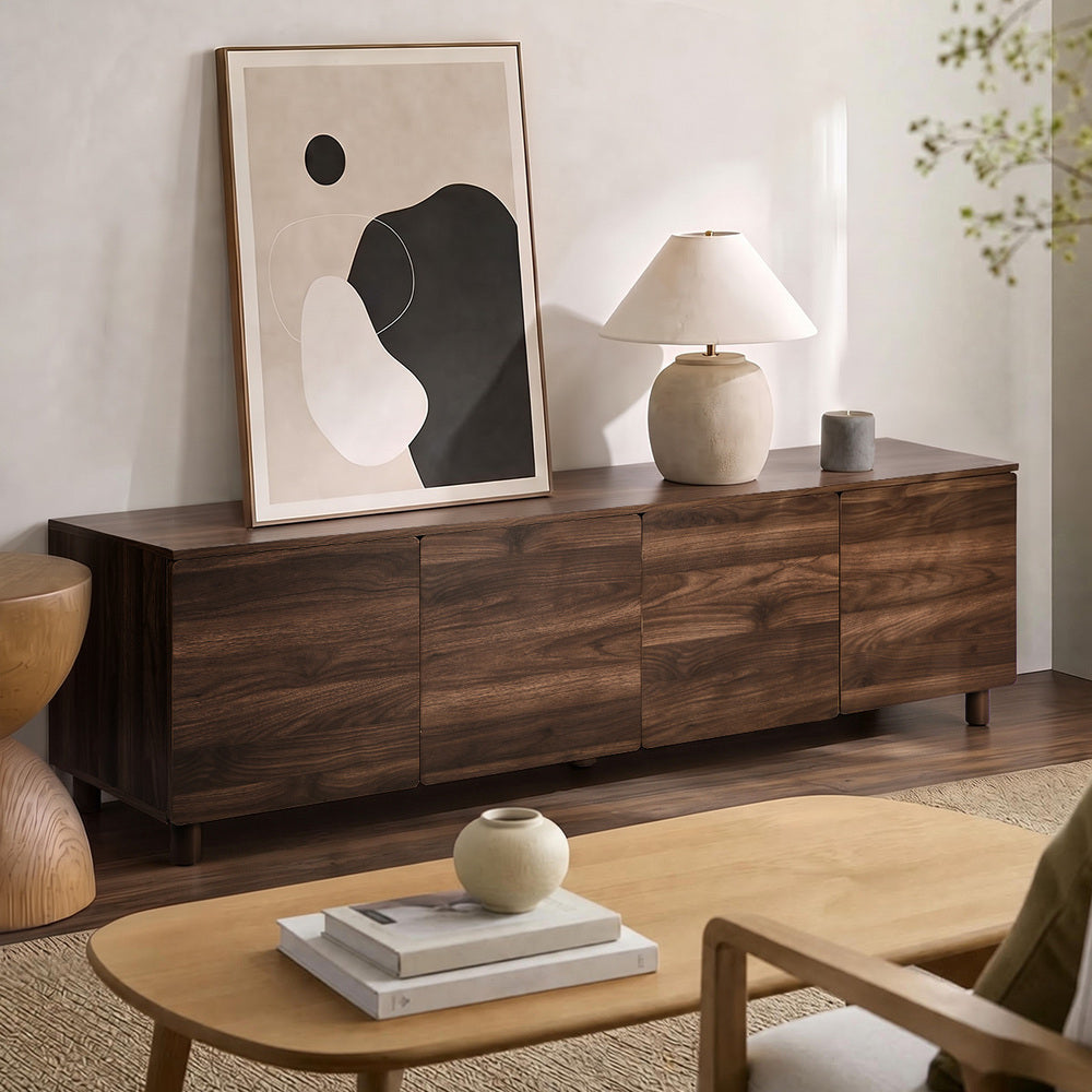 Oikiture 180cm TV Cabinet 4 Door Entertainment Unit Wooden Legs Storage Walnut