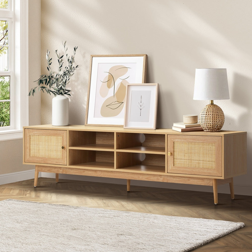 TV Cabinet Entertainment Unit 180cm Rattan Drawers Oak