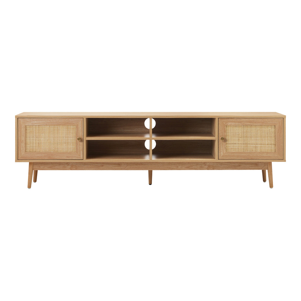 TV Cabinet Entertainment Unit 180cm Rattan Drawers Oak