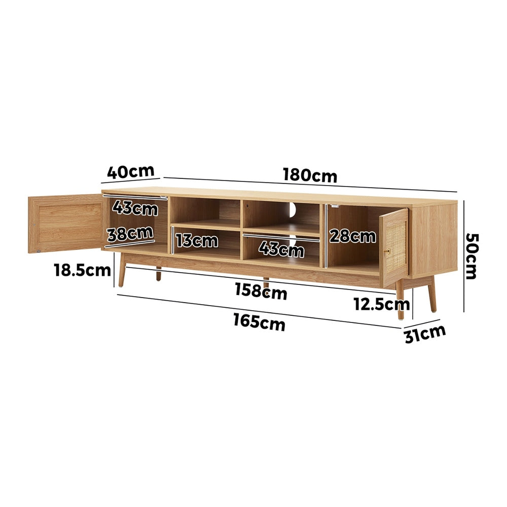 TV Cabinet Entertainment Unit 180cm Rattan Drawers Oak