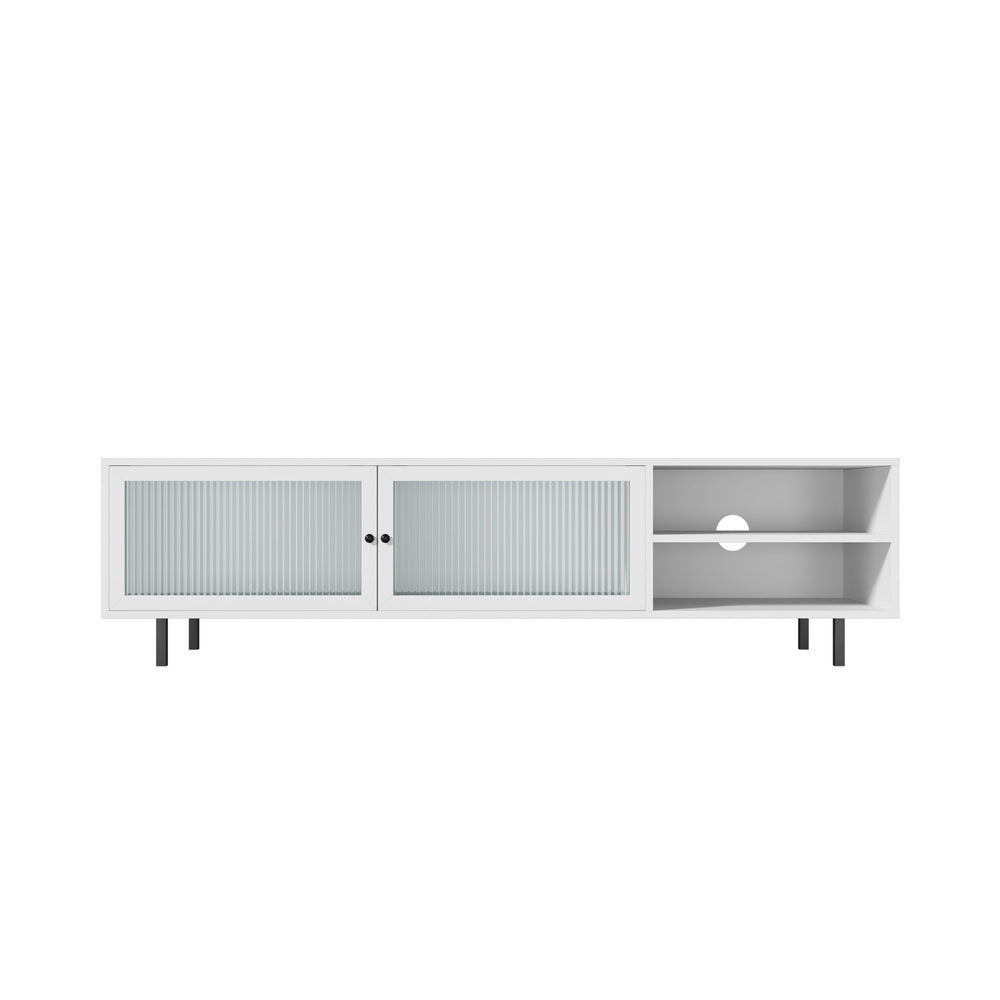 TV Stand – 160cm Entertainment Unit, Tempered‑Glass Doors, 2 Shelves, White