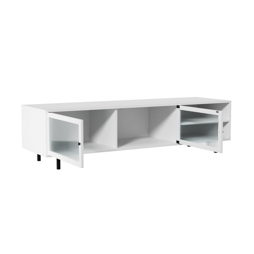 TV Stand – 160cm Entertainment Unit, Tempered‑Glass Doors, 2 Shelves, White