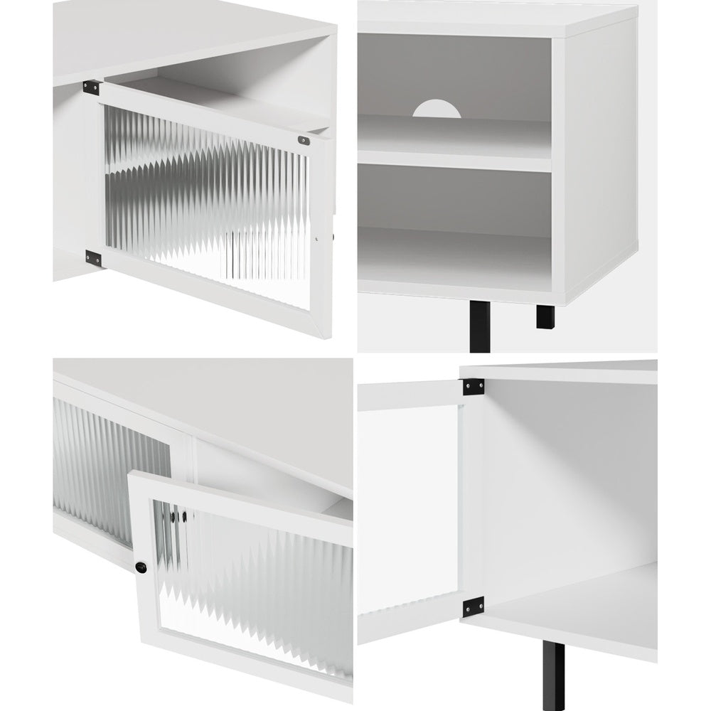 TV Stand – 160cm Entertainment Unit, Tempered‑Glass Doors, 2 Shelves, White