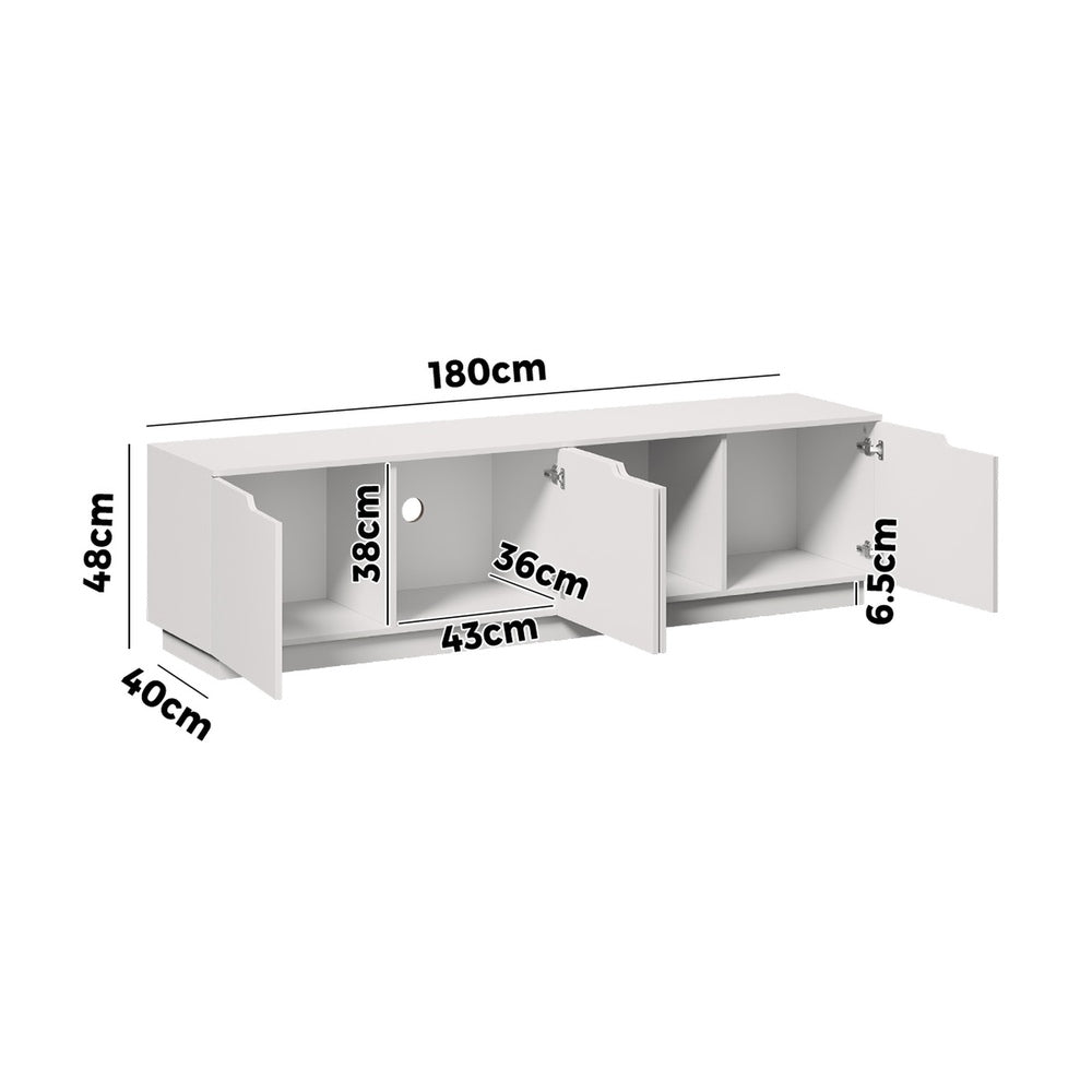 Oikiture 180cm TV Unit – White, 4‑Door Entertainment Cabinet, Modern