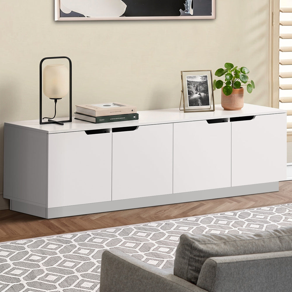 Oikiture 180cm TV Unit – White, 4‑Door Entertainment Cabinet, Modern