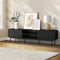 Oikiture Entertainment Unit – 180cm, 2 Doors, 2 Open Shelves, Metal Legs, Black