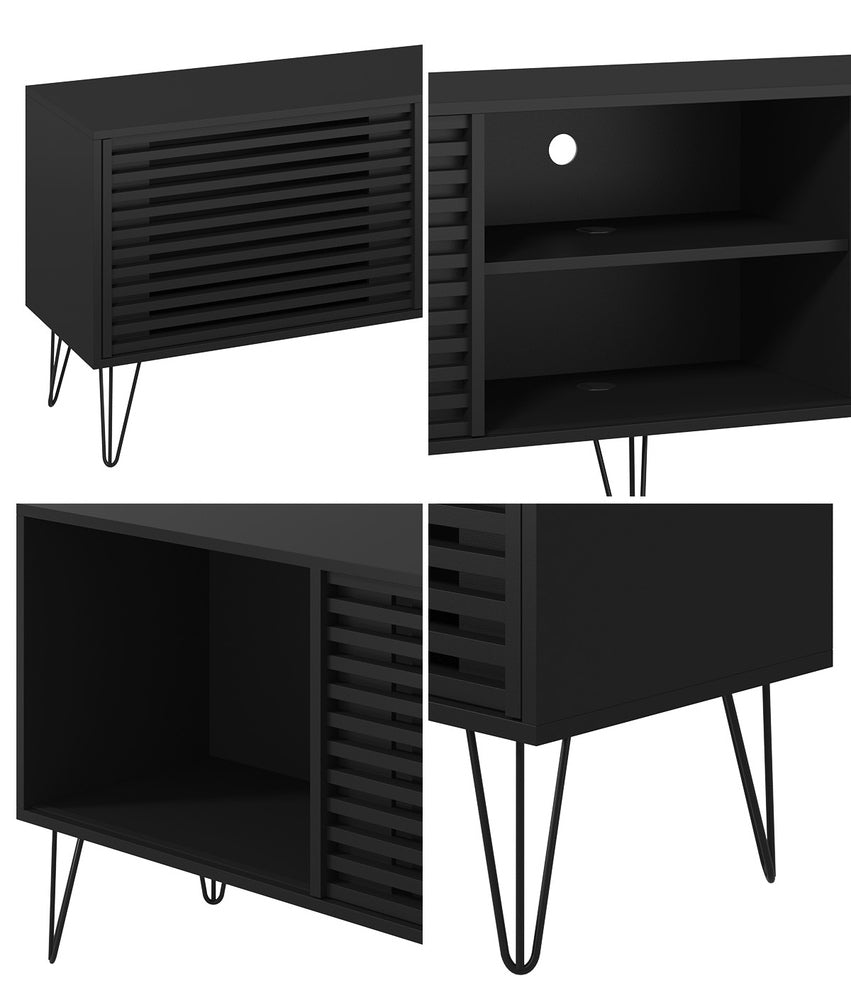 TV Stand – 180cm Entertainment Unit, Sliding Doors, 2 Shelves, Black