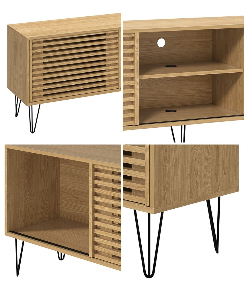 TV Stand – 180cm Sliding Door, 2 Cabinets, 2 Shelves, Natural