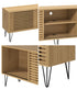 TV Stand – 180cm Sliding Door, 2 Cabinets, 2 Shelves, Natural