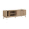 Oikiture TV Cabinet 160cm – Natural Woodgrain, 2 Doors, Open Shelves