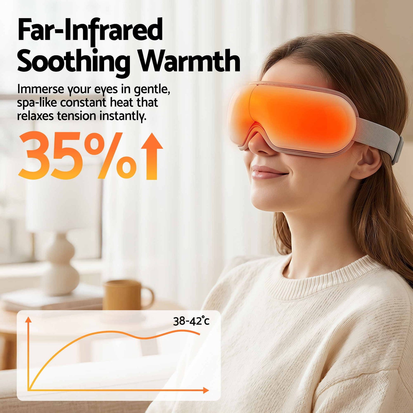 Eye Massager with Heat & Vibration – 180° Foldable, Bluetooth, White