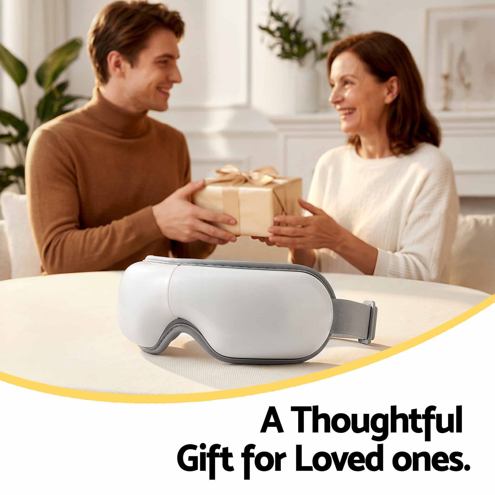 Eye Massager with Heat & Vibration – 180° Foldable, Bluetooth, White