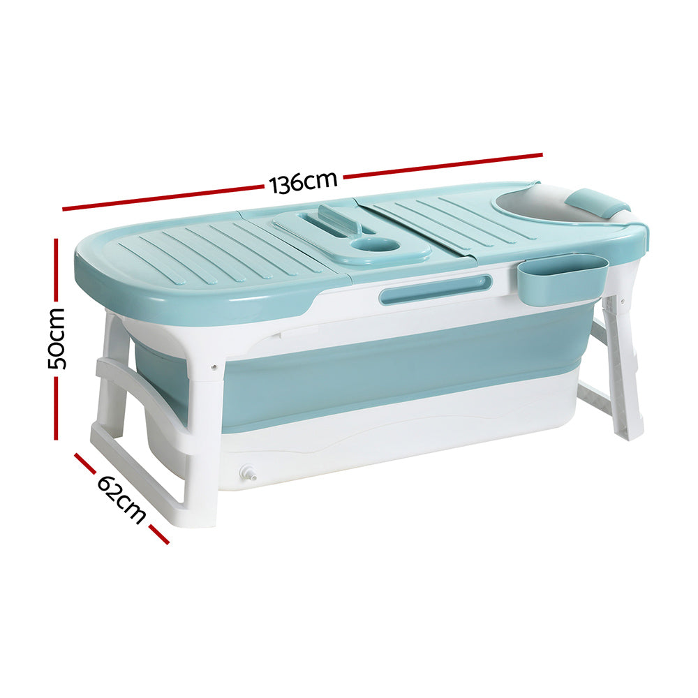 Foldable Bathtub Portable Folding Water Spa with Cover Plate 136x62cm