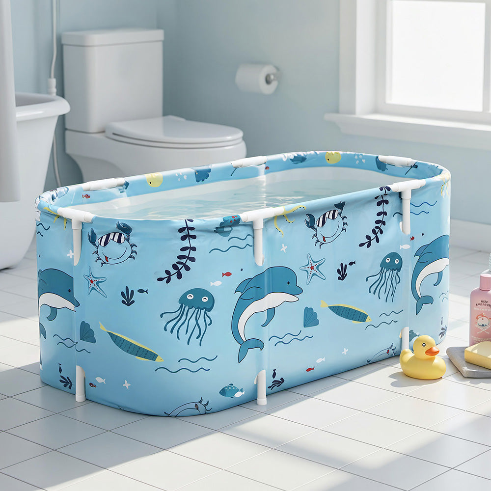 Foldable Bathtub PVC Spa Bucket Inflatable Cushion 114x62cm Blue