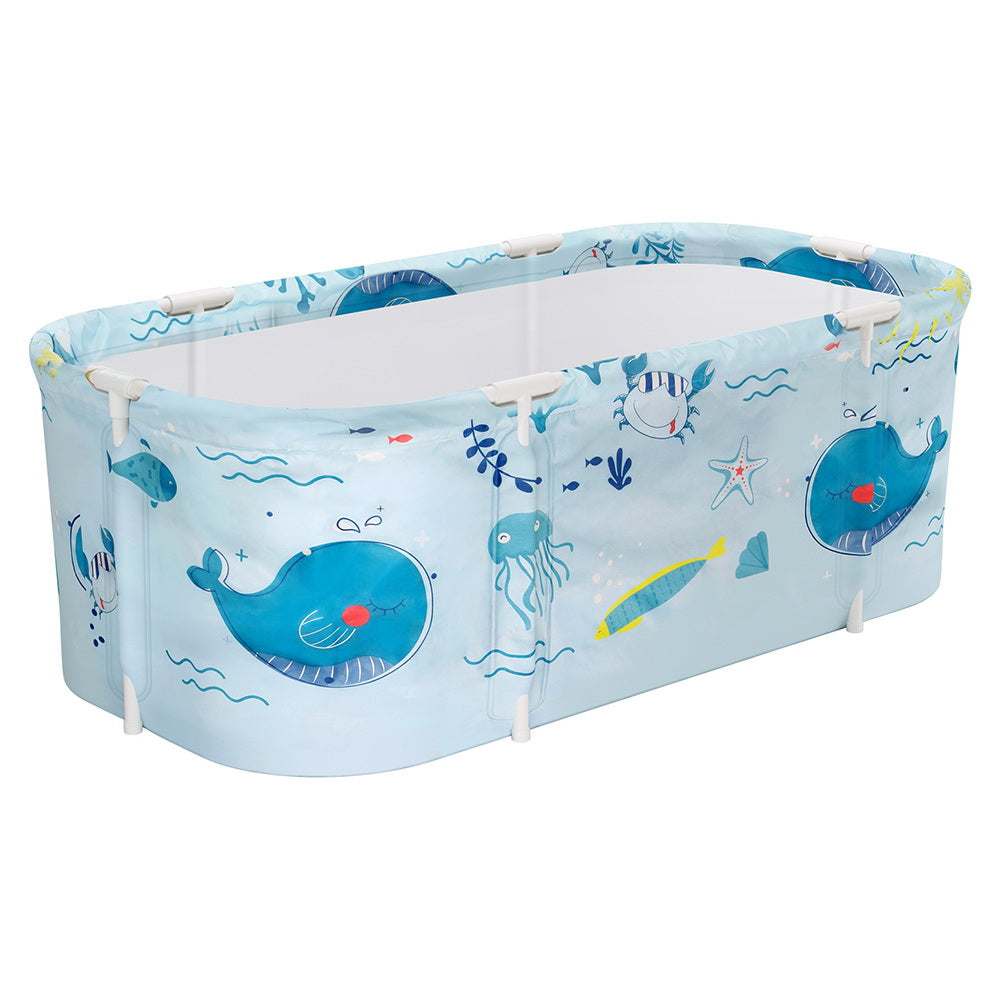 Foldable Bathtub PVC Spa Bucket Inflatable Cushion 134x65cm Blue