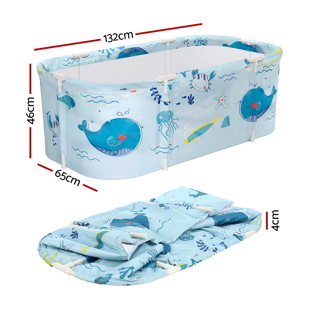 Foldable Bathtub PVC Spa Bucket Inflatable Cushion 134x65cm Blue