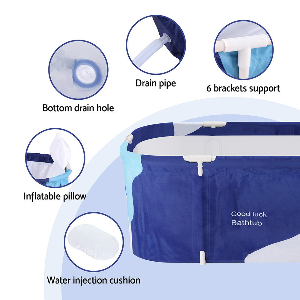 Foldable Bathtub PVC Spa Bucket Inflatable Cushion 134x65cm Navy Blue