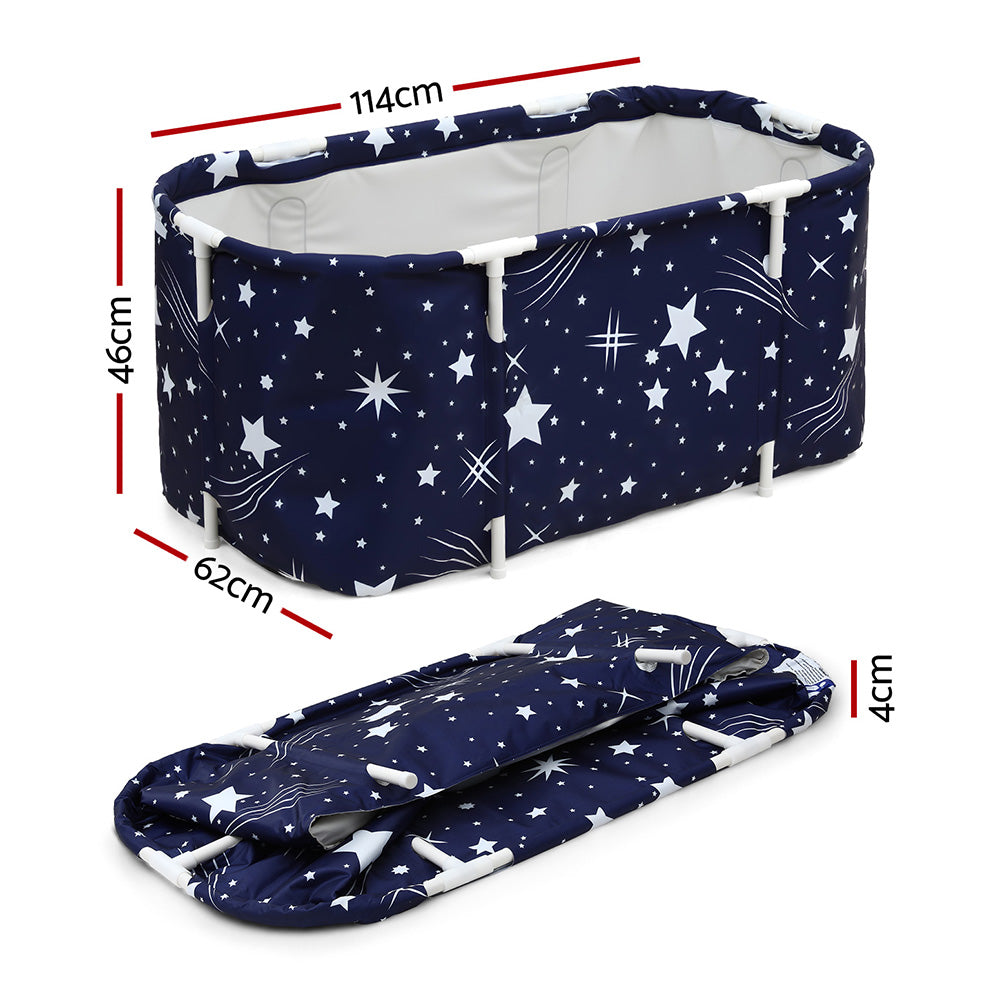 Foldable Bathtub PVC SPA Bucket Inflatable Cushion 114x62cm Star Navy
