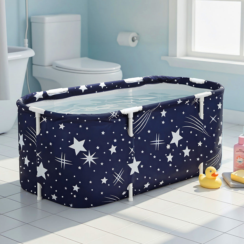 Foldable Bathtub PVC SPA Bucket Inflatable Cushion 114x62cm Star Navy