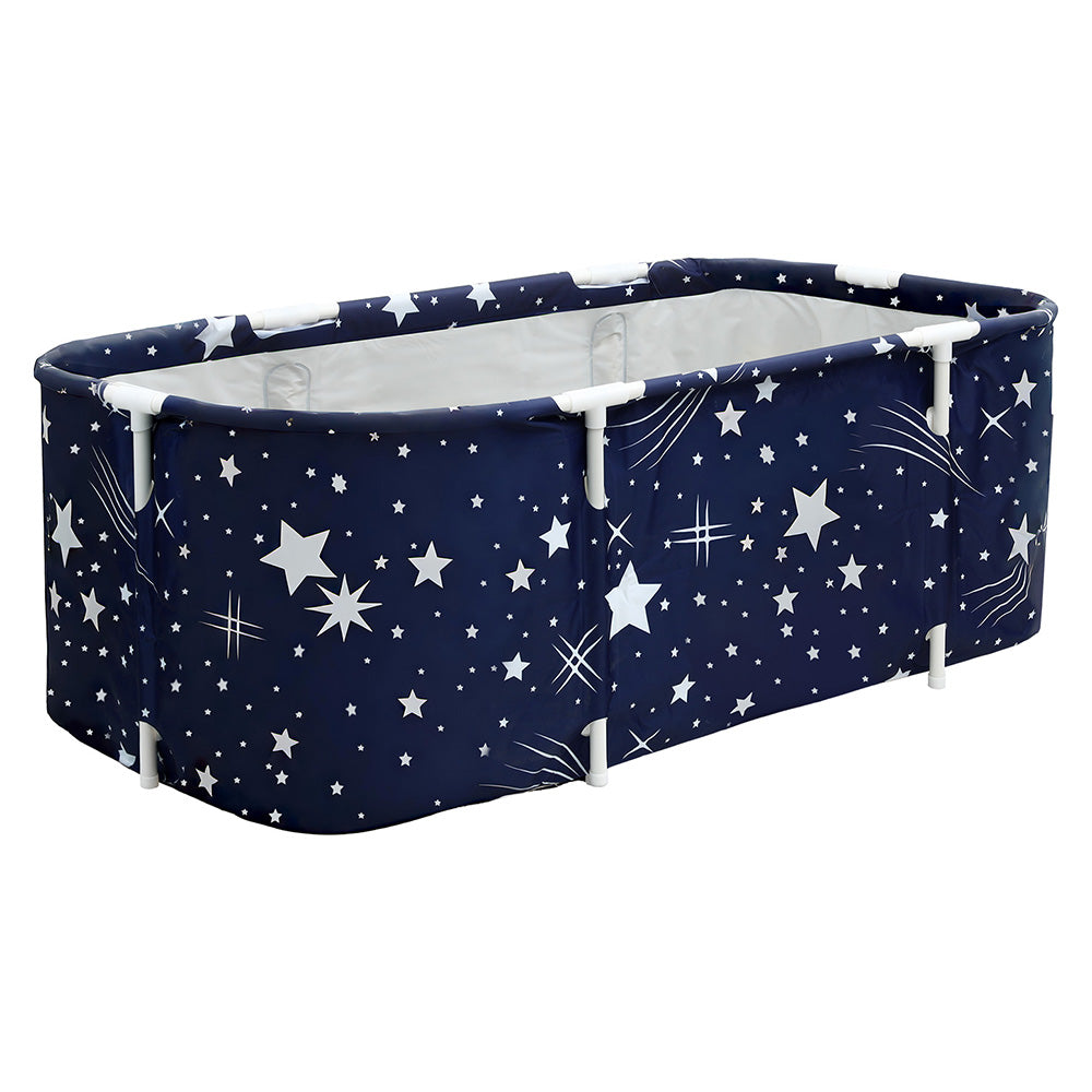 Foldable Bathtub PVC SPA Bucket Inflatable Cushion 134x65cm Star Navy