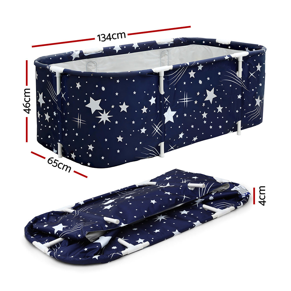Foldable Bathtub PVC SPA Bucket Inflatable Cushion 134x65cm Star Navy