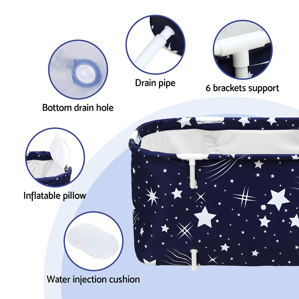 Foldable Bathtub PVC SPA Bucket Inflatable Cushion 134x65cm Star Navy