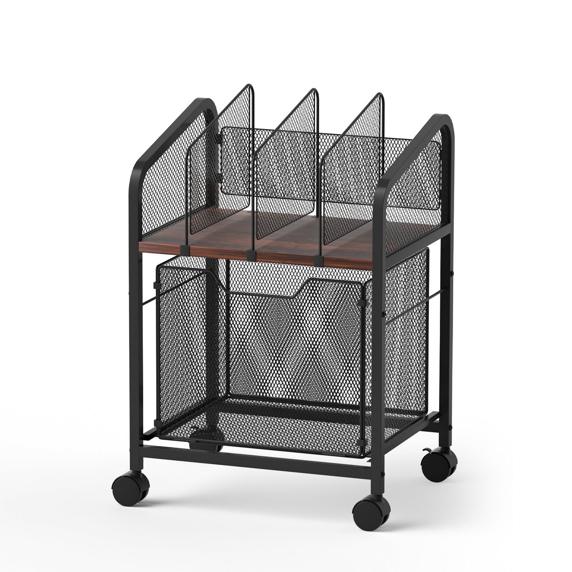 Mobile File Cabinet Rolling with Locking Wheels Wood Top Compact Storage Organiser Black