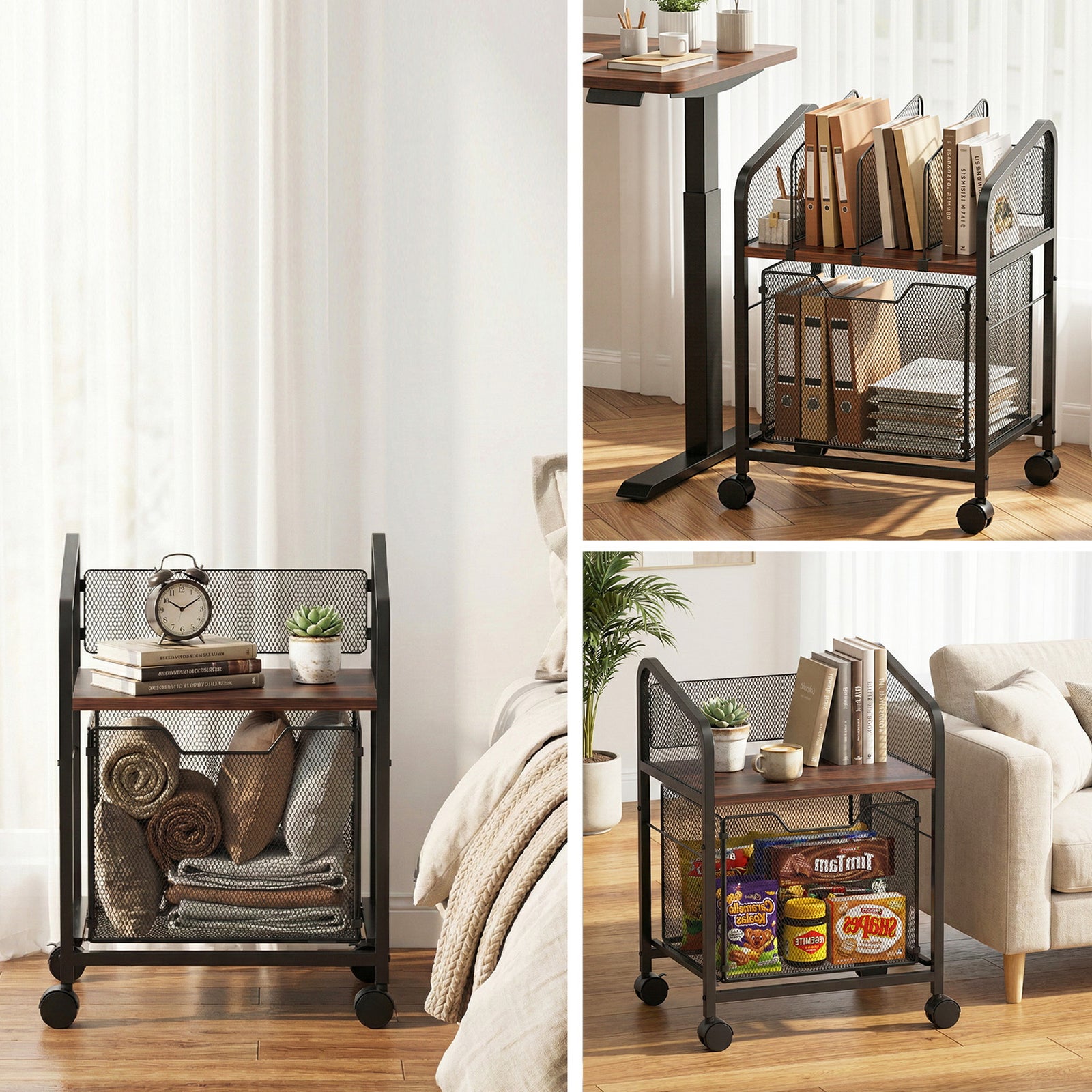 Mobile File Cabinet Rolling with Locking Wheels Wood Top Compact Storage Organiser Black