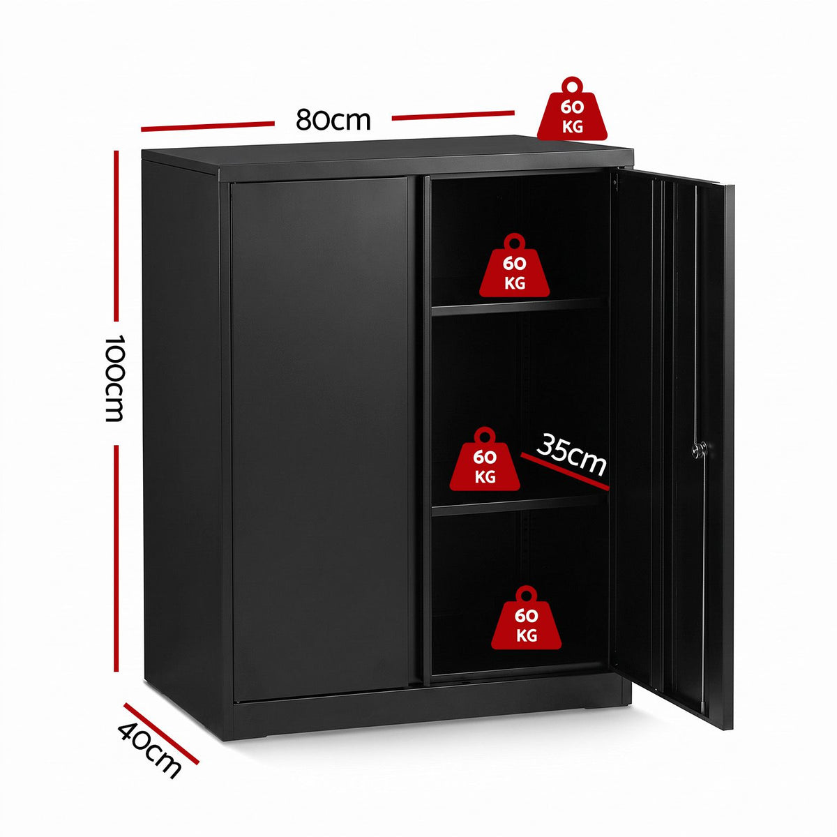Artiss Steel Locker Filing Cabinet 100cm, 3-Point Lock, 2 Adjustable Shelves