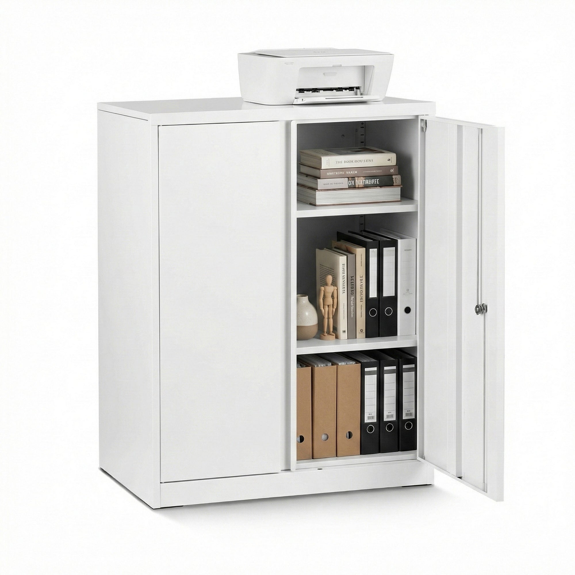 Steel Locker Cabinet Filing Mental Storage 3-Point Lock Adjustable Shelves White