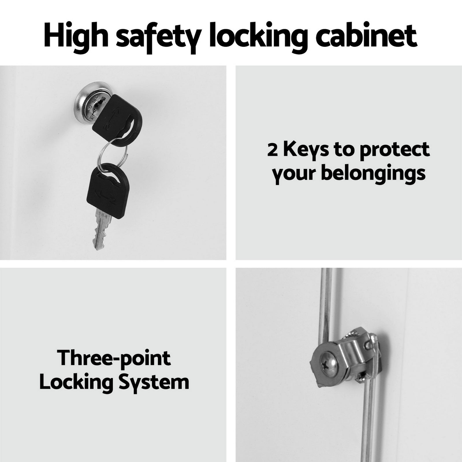 Steel Locker Cabinet Filing Mental Storage 3-Point Lock Adjustable Shelves White