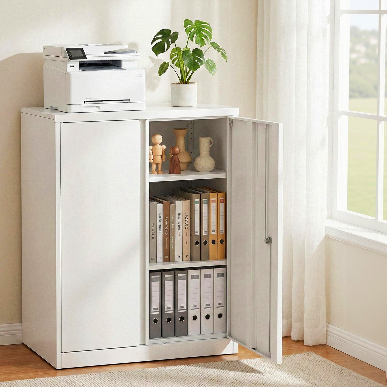 Steel Locker Cabinet Filing Mental Storage 3-Point Lock Adjustable Shelves White