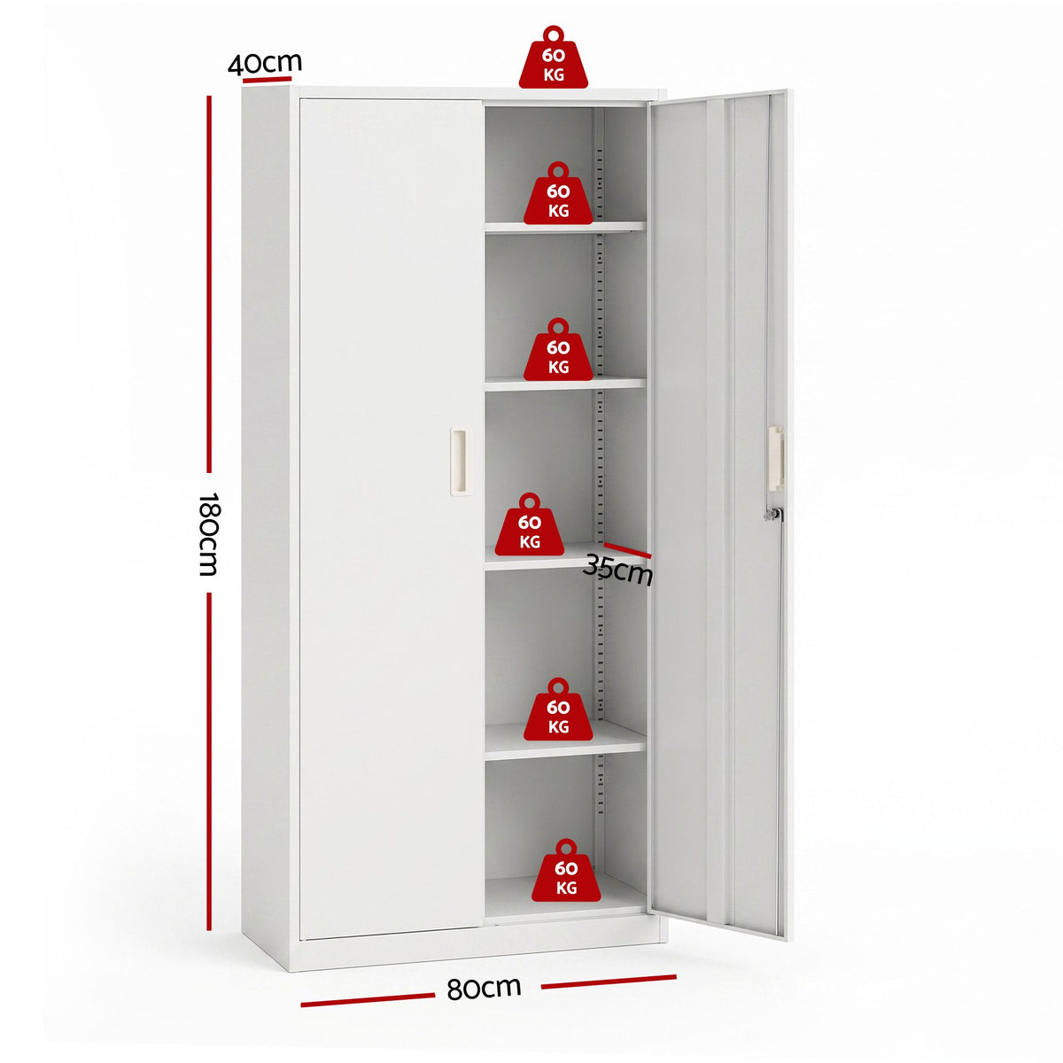 Artiss 180cm Steel Locker Cabinet, Lockable Office Storage with 4 Shelves