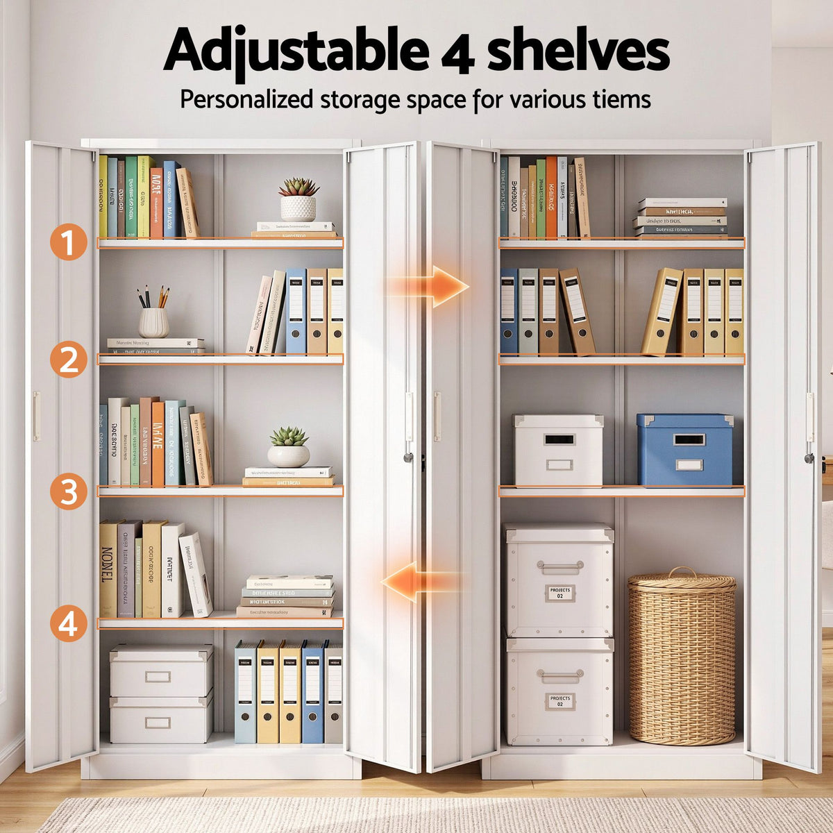 Artiss 180cm Steel Locker Cabinet, Lockable Office Storage with 4 Shelves