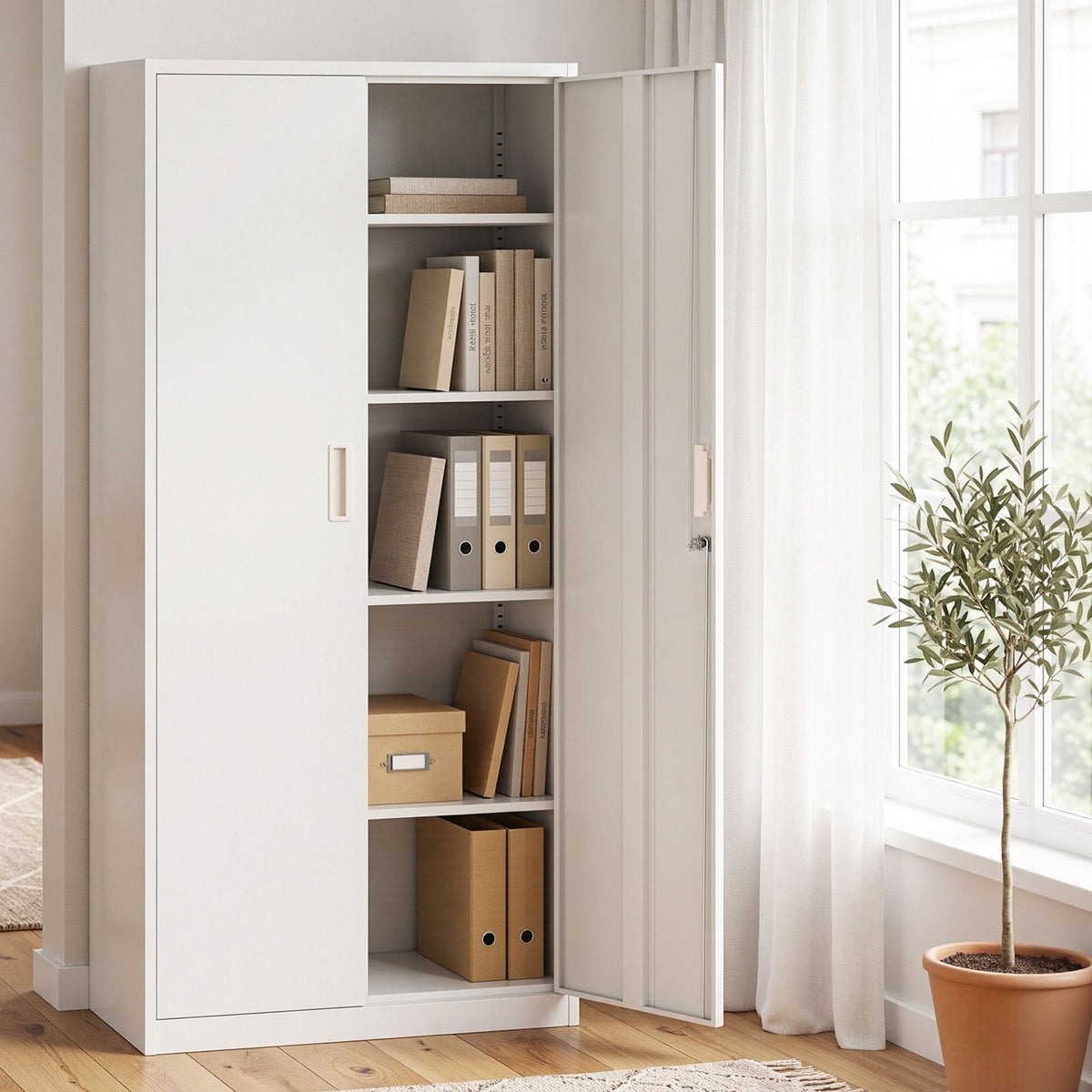 Artiss 180cm Steel Locker Cabinet, Lockable Office Storage with 4 Shelves