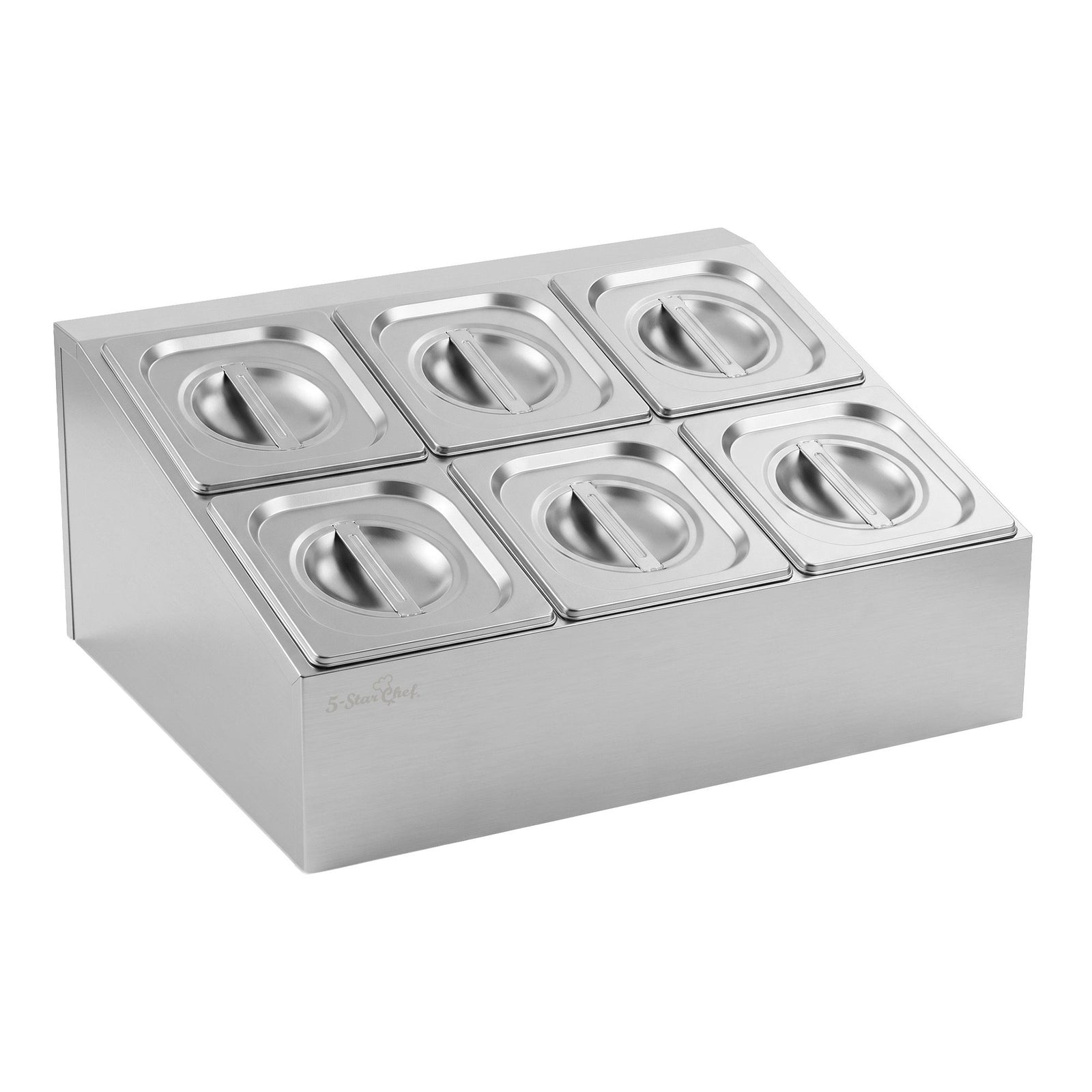 5-Star Chef 6 Pan Food Serving Display Container Stainless Steel Food Container Lids
