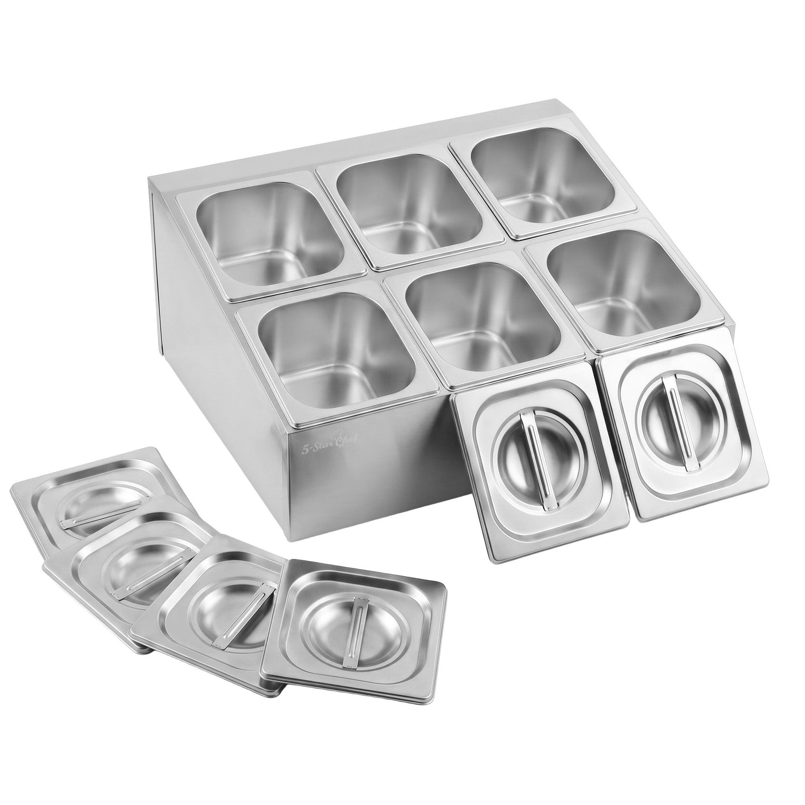 5-Star Chef 6 Pan Food Serving Display Container Stainless Steel Food Container Lids