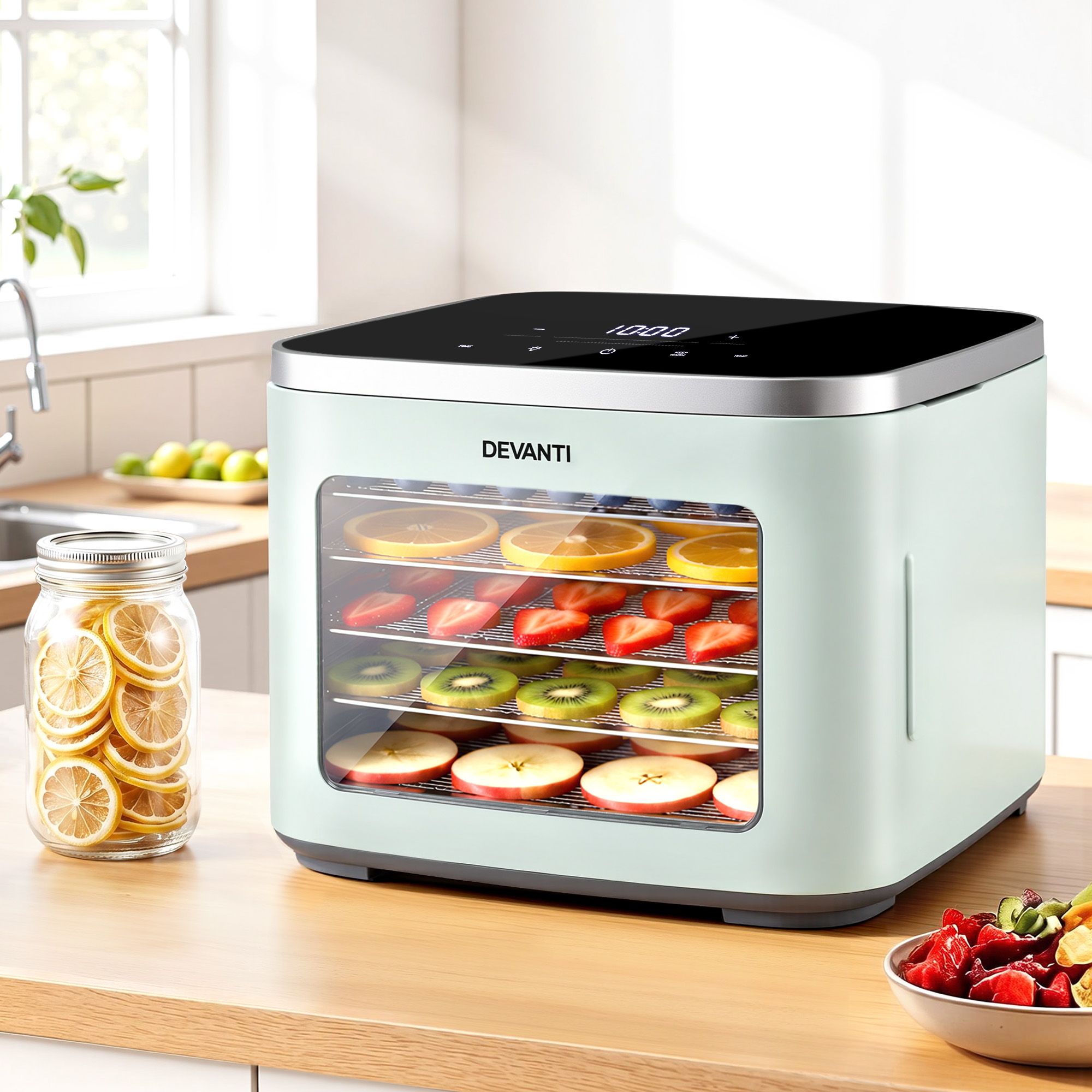 Food Dehydrator 5‑Tray Green – Mini Fruit Dryer, LED Control, 35–80°C