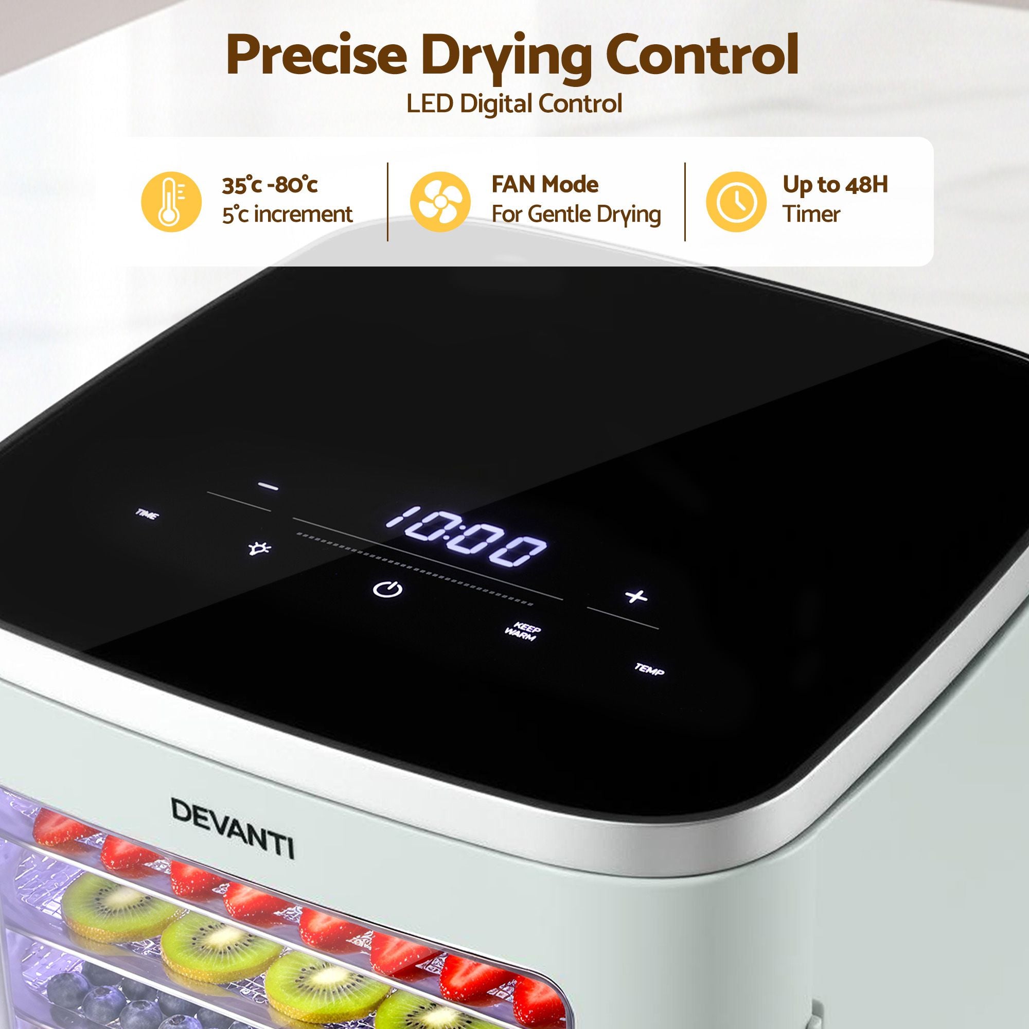 Food Dehydrator 5‑Tray Green – Mini Fruit Dryer, LED Control, 35–80°C