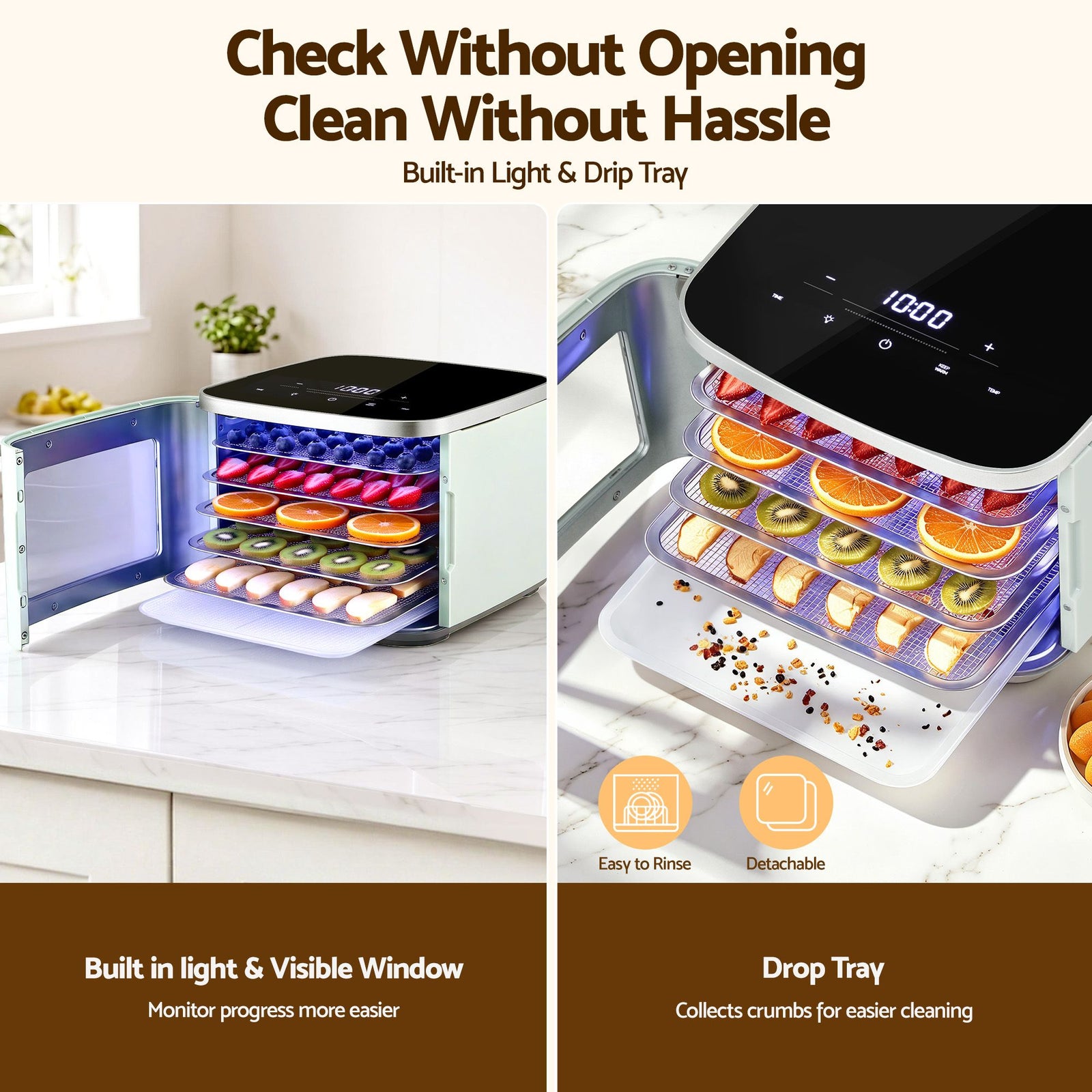 Food Dehydrator 5‑Tray Green – Mini Fruit Dryer, LED Control, 35–80°C