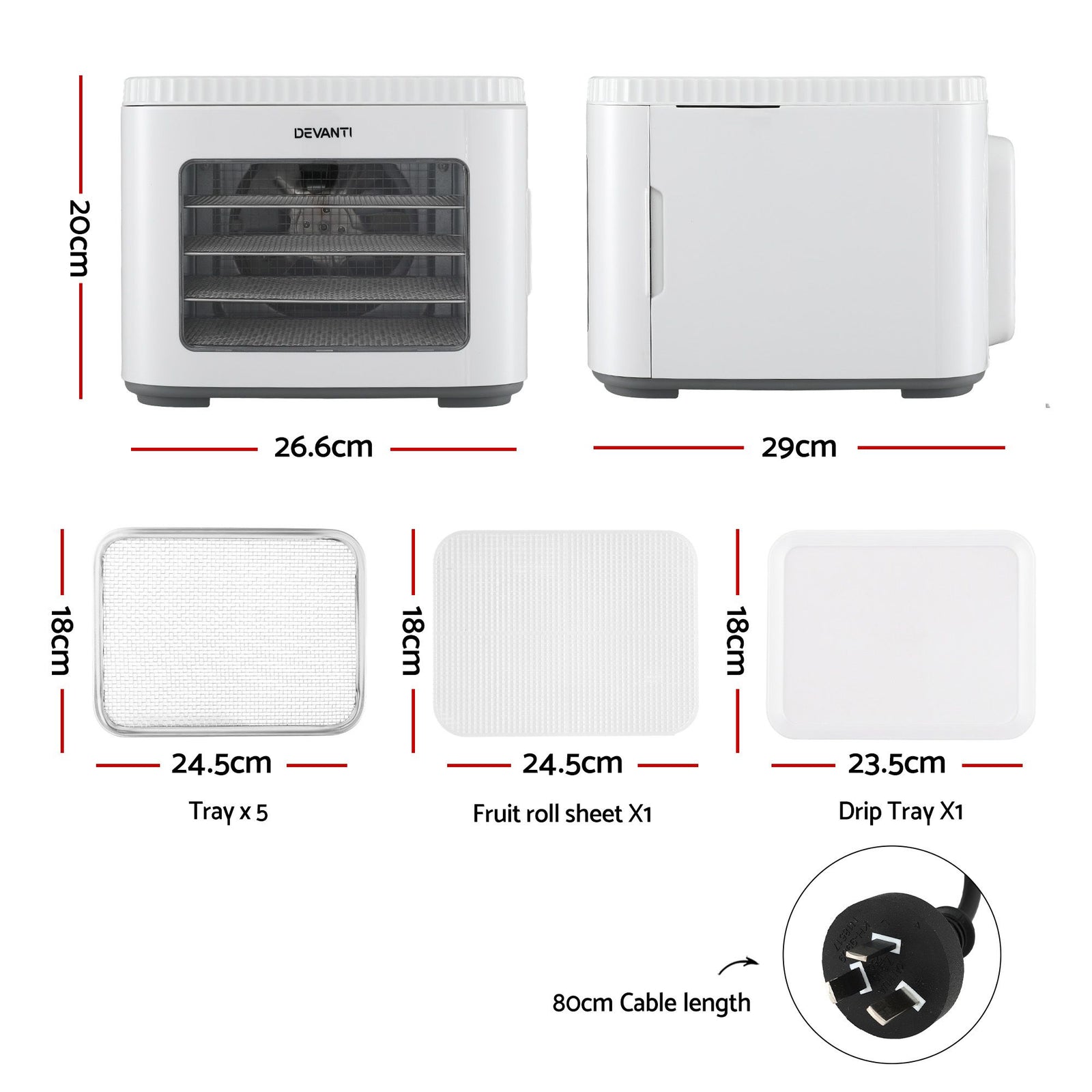 Food Dehydrator 5‑Tray White – Mini Fruit Dryer, LED Control, 35–80°C