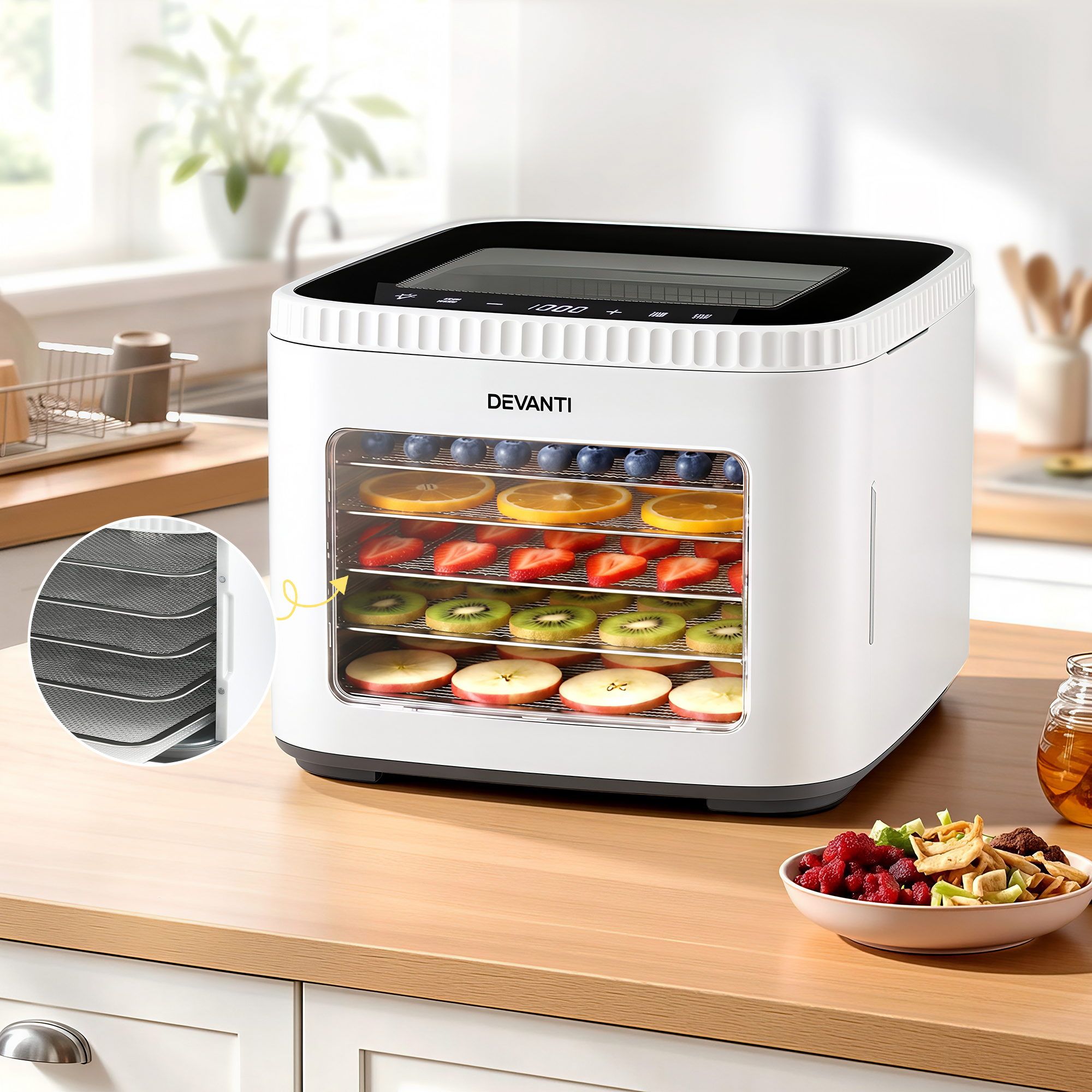 Food Dehydrator 5‑Tray White – Mini Fruit Dryer, LED Control, 35–80°C