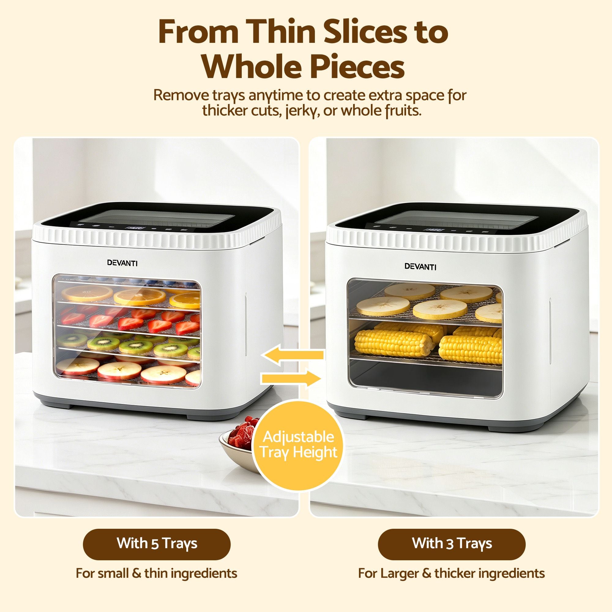 Food Dehydrator 5‑Tray White – Mini Fruit Dryer, LED Control, 35–80°C