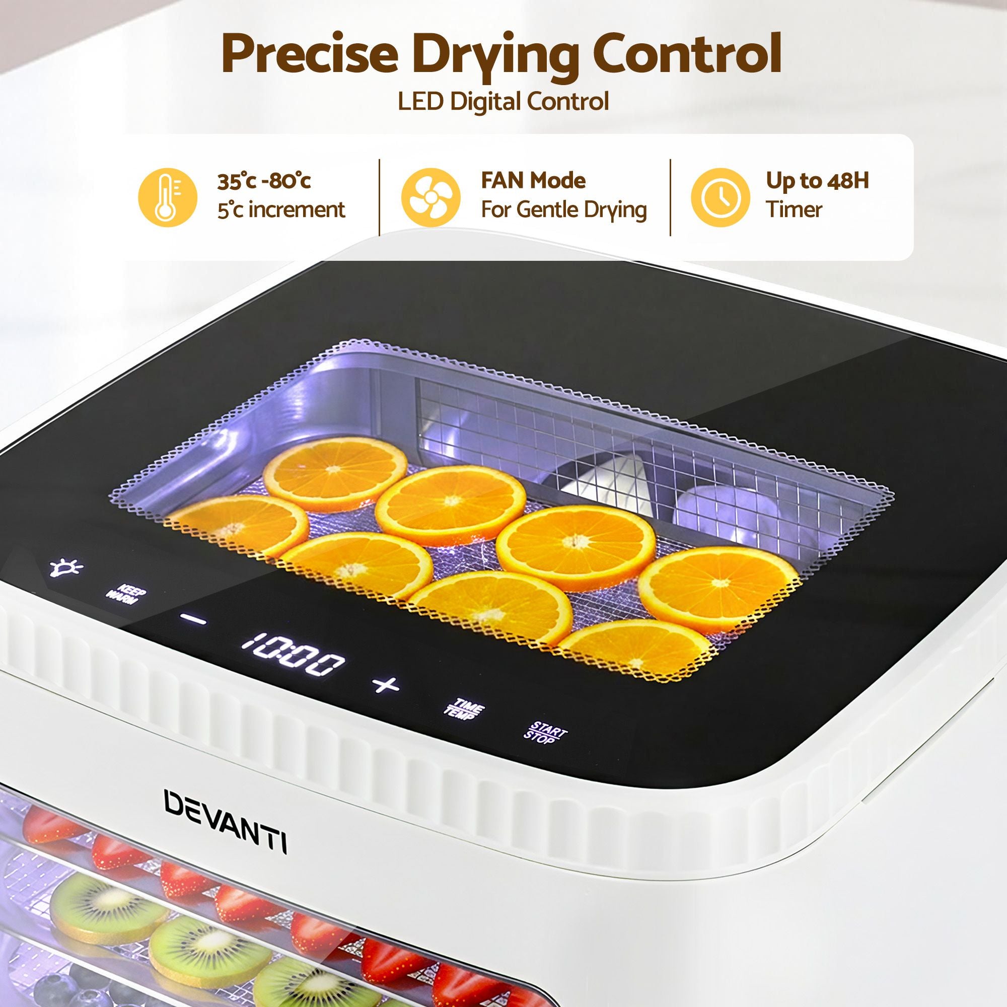 Food Dehydrator 5‑Tray White – Mini Fruit Dryer, LED Control, 35–80°C